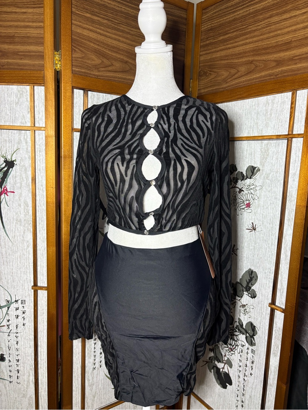 Sheer Black Zebra Cutout Bodycon skirt SET😍🖤